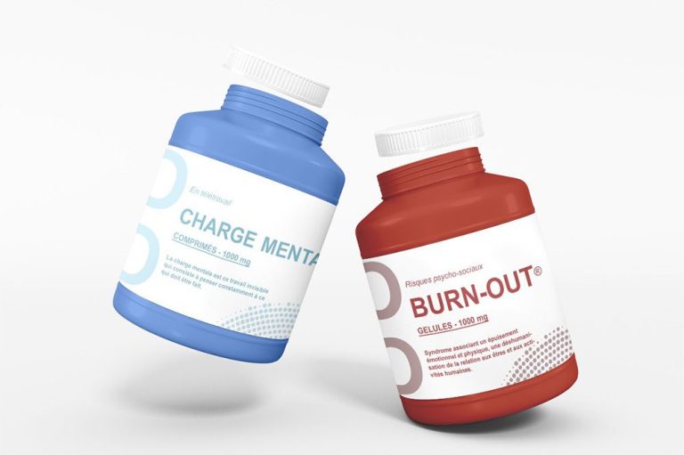 Deux flacons illustrant la charge mentale et le burn-out